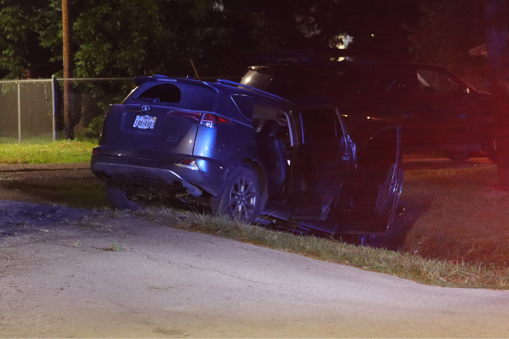 Suspects crashed this Toyota RAV4 into a ditch during a police chase in Houston
