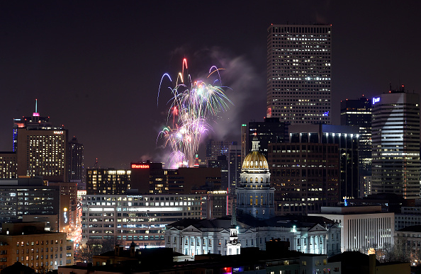 Fireworks light Denver’s skyline to ring in New Year 2016.