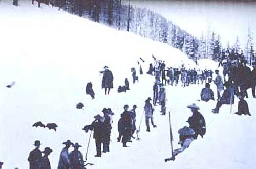 Chinese Transcontinental Railroad Workers in snow