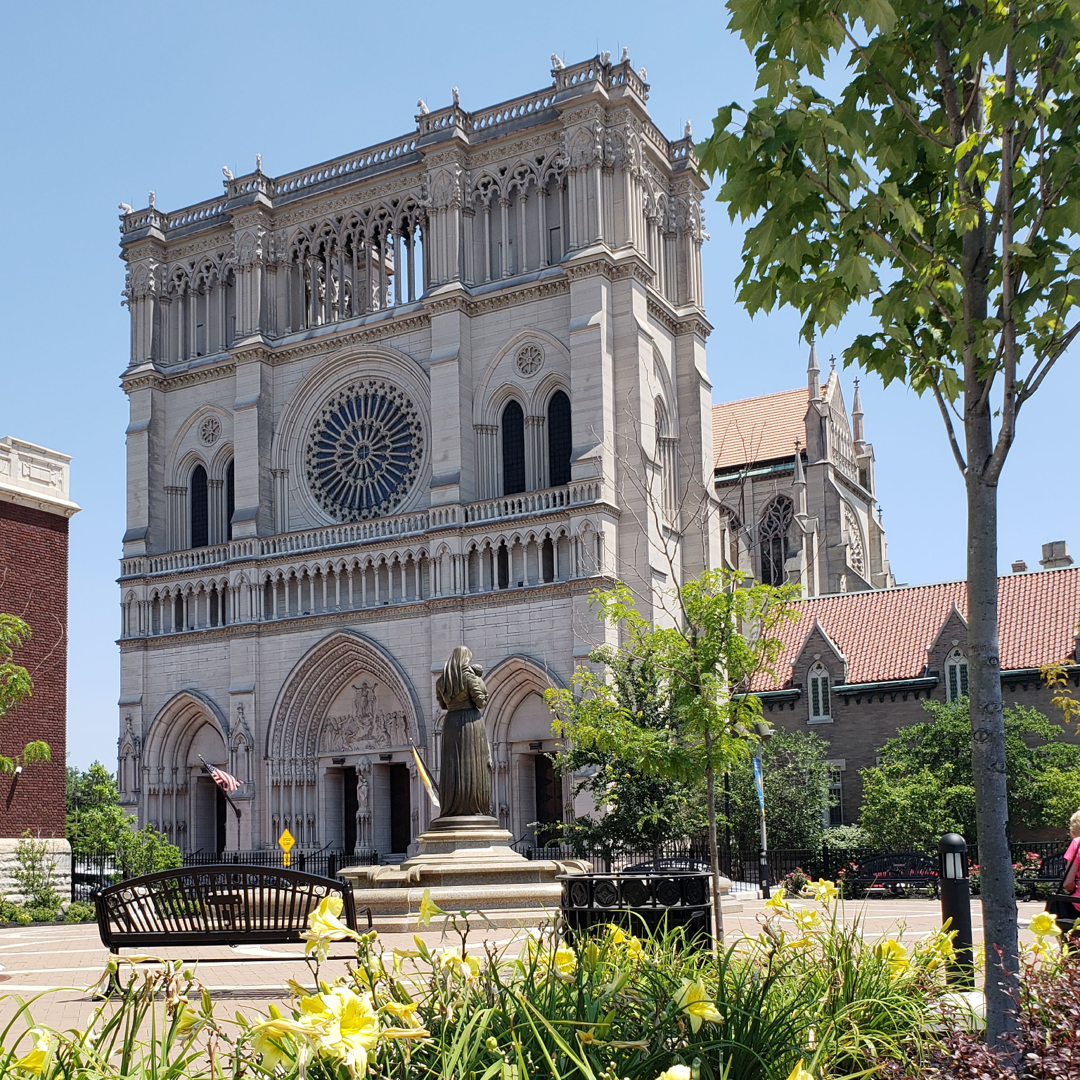 The facade of St. Mary's Basilica in Covington, KY, was modeled after Notre Dame of Paris, but the two towers were never completed.