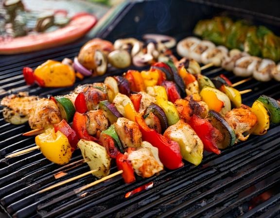 A Skewers Of Vegetables On A Grill