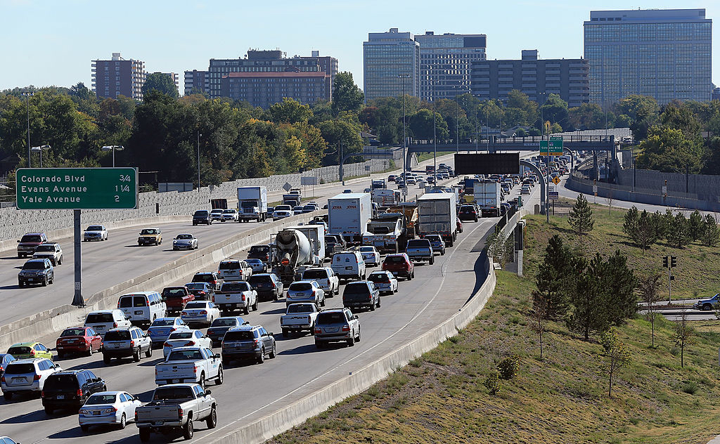 Traffic drives on a segment of Interstate 25 on October 2, 2012 in Denver, Colorado.