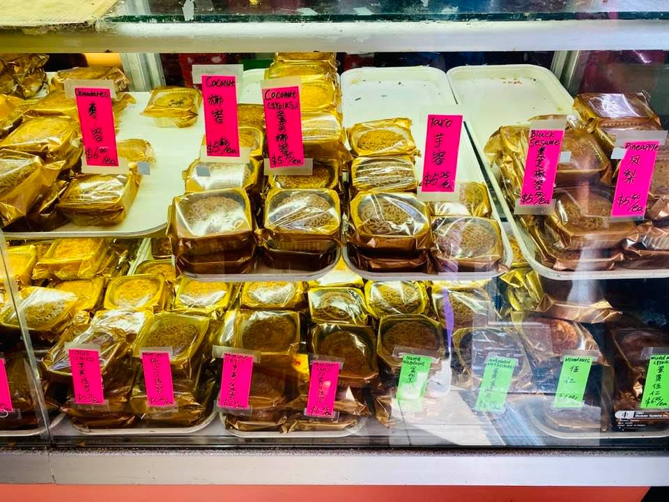 Mooncakes for sale at the Napolean Super Bakery in Oakland Chinatown