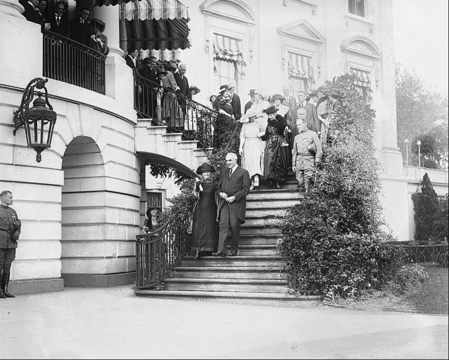 a group of people standing on stairs